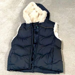 Black puffer vest with fur hood